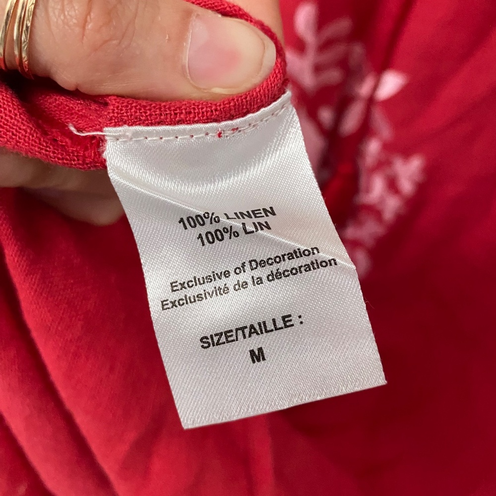 Voyageur by Mersea Red 100% Linen Palermo Embroidered Maxi Vacation Dress Size M - Picture 10 of 12
